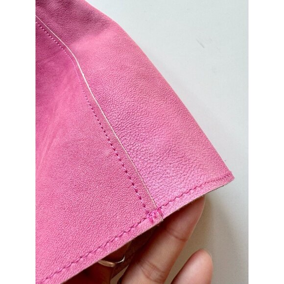 3.1 PHILLIP LIM Fuchsia Pink Sheep Skin Leather Suede Circle Mini Skirt, Size 4 - Picture 8 of 16